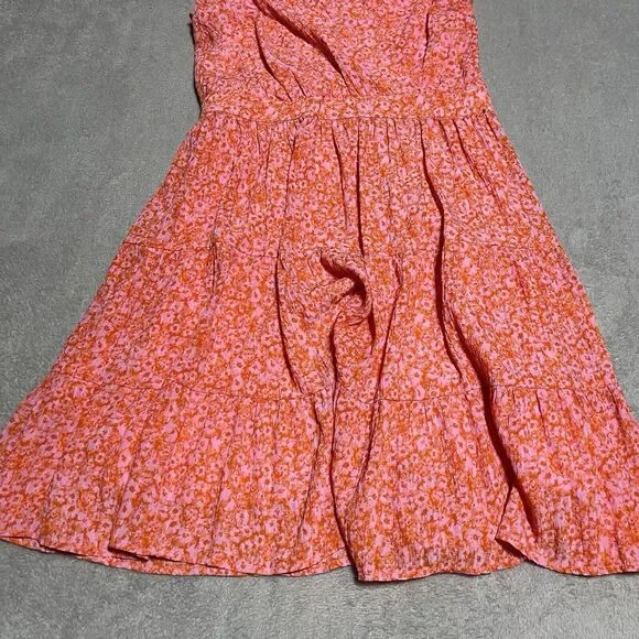 Rachel Zoe Dress Womens 4 Pink Orange Floral Tiered Faux Wrap Ruffle Beach - Picture 2 of 8